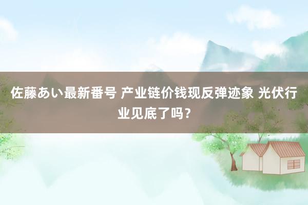 佐藤あい最新番号 产业链价钱现反弹迹象 光伏行业见底了吗？